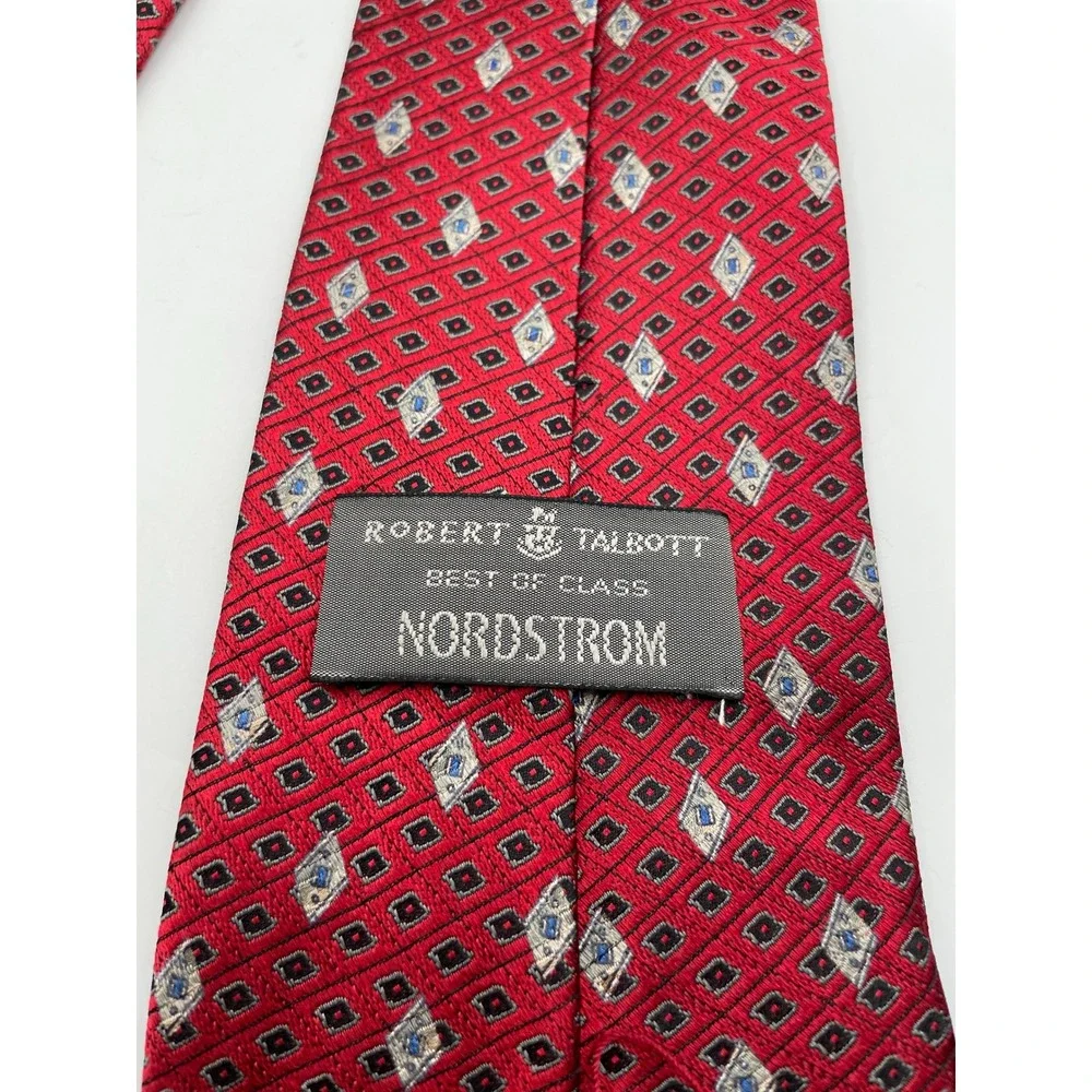 Robert Talbott Best of Class Nordstrom Red Geometric Diamond Silk Tie USA Made